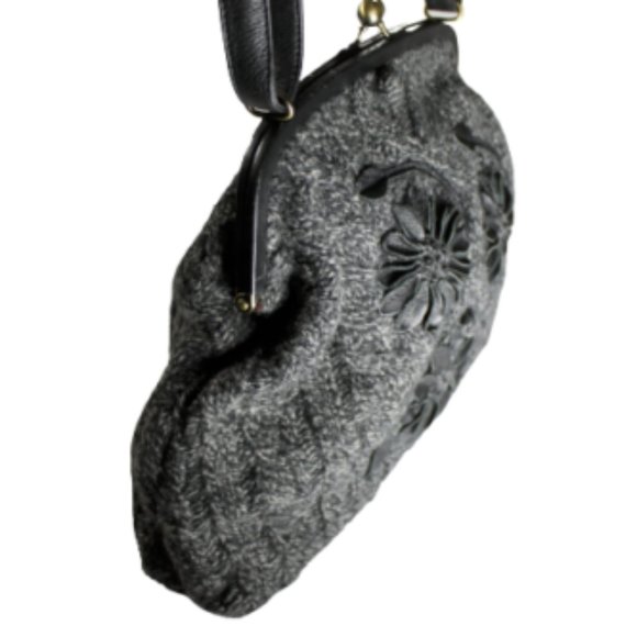 Vintage Moschino Womens Handbag Shoulder Bag Floral Wool Cable Knit Leather Trim - Picture 6 of 12